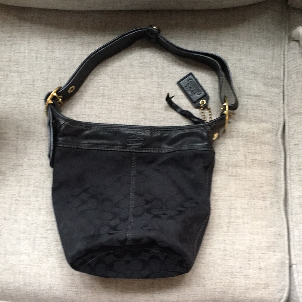 Coach black canvas & leather tote bag